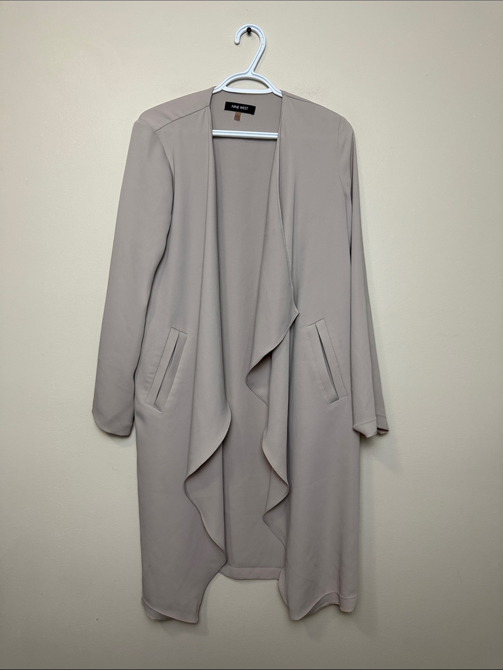 Nine West Women's Long Open Front Drape Coat in Light Taupe size S